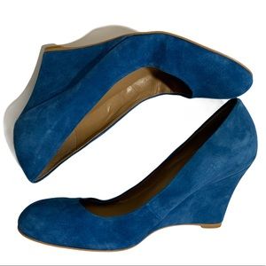 Ann Taylor Allegra Blue Waltz Wegde Suede Pumps